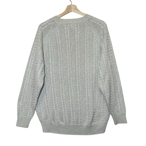 Athleta Women Wool Blend Crew Large Knit Sweater Bright White Metallic - Picture 3 of 9